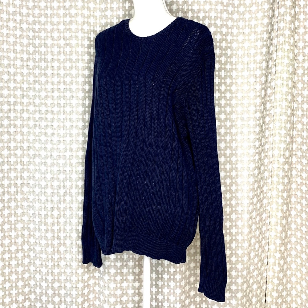 RALPH LAUREN PURPLE LABEL Mens Cotton Sweater Woven Cable Knit Blue Navy XL - Picture 2 of 8